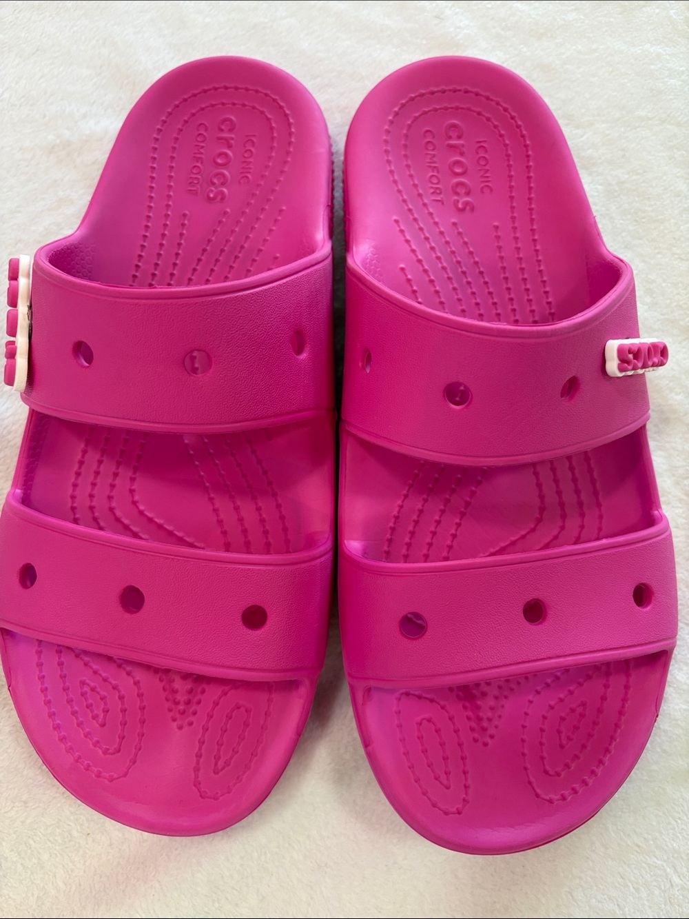 Crocs Classic Double Band Sandals Pink Women’s 9 Men’s 7 Jibbitz